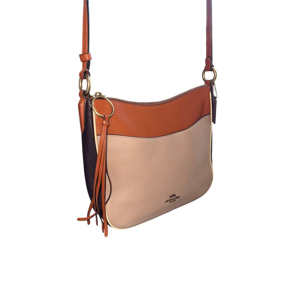 Coach Colorblock Leather Crossbody in Brown, Tan, Cream